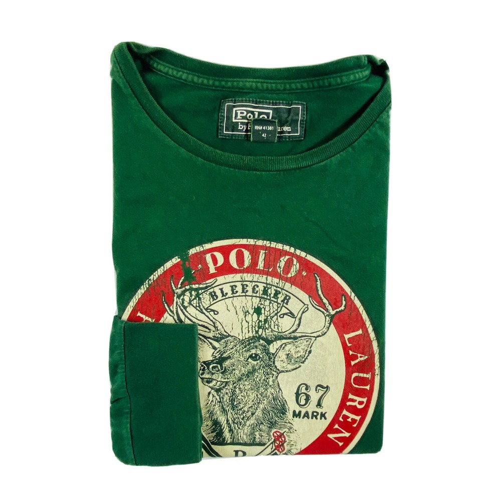 Polo Ralph Lauren Mens Green RLPC 1967 Bleecker Elk Deer Graphic T-Shirt L VNTG